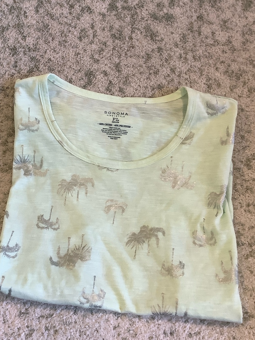 Sonoma Mint Green Short Sleeve Tee with Metallic Tropical Palm Design RS PL